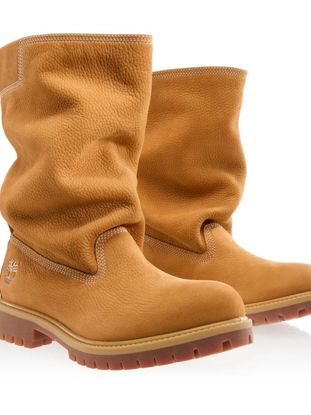 TELFARxTimberland Wheat Tan Slouchy Pebbled Leather Mid-Calf Boots